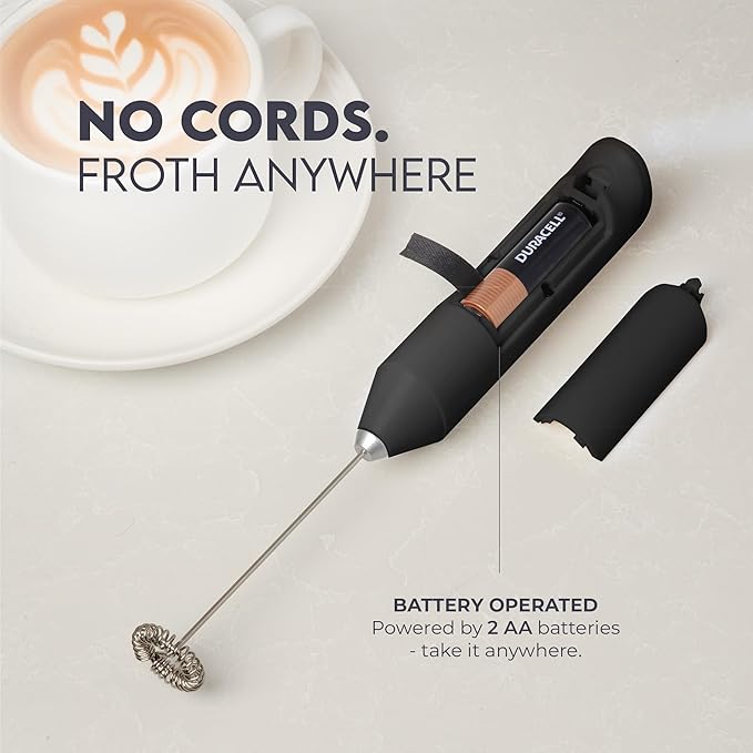 Zulay Kitchen Milk Frother Handheld with 2 Duracell AA Batteries – Electric Drink Mixer for Coffee, Lattes, Cappuccinos, Matcha & Hot Chocolate – Portable Foam Maker & Coffee Bar Accessory