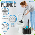 UMIEN Toilet Brush and Plunger Set 18-in - Updated 2025 No-Rust - Stainless Steel Design - Long Handles - with Freestanding Canister (Matte Black)