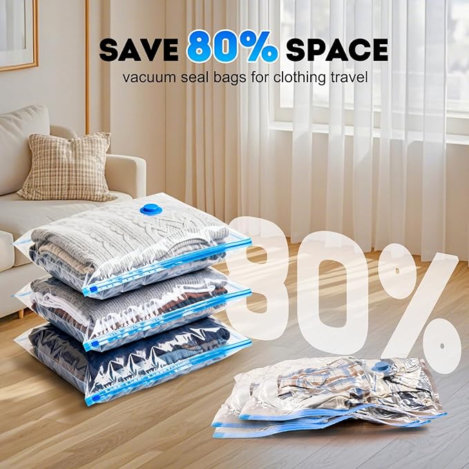 Mapambo Vacuum Seal Bags for Clothing Travel with Electric Pump, 12 Pack Vacuum Bags in 3 Combo sizes, Space Saver Vacuum Storage Bags, Reducing Luggage Volume by up to 80% (12 Combo Travel Size)