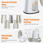 Rotary Cheese Grater Hand Crank with 5 Interchangeable Blades, Vegetable Slicer Chopper for Fruit Vegetable Nuts, Mandoline Slicer for Kitchen with Blades Rack & Suction Base, White