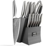 NANFANG BROTHERS® 16 Pieces Damascus Kitchen Knife Set, High Carbon Damascus Steel Chef Knife Set, Stainless Steel Ergonomic Handle for Chef, with Built-in Sharpening Rod