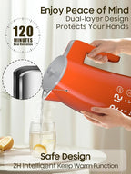 Electric Kettle with 5-Temperature Control,1.25L Cordless,Penguin Shape Design,1200W with Keep Warm and Auto Shut-Off,Perfect for Tea,Coffee & Themed Kitchen(Orange)