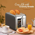 Mecity 2 Slice Touch Screen Toaster, 1.5" Wide Slot, Stainless Steel Smart Toaster for Bagels, Muffins, Waffles, Gluten-Free Breads, Defrost, Reheat, Timer, 120V 825W, Grey Pearl