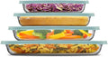 JoyJolt 8-Piece Borosilicate Glass Oven Dishes with Powder Blue Lids, Rectangle Deep Glass Baking Dish Set, Baking Pans for Lasagna Casserole Cake, Bakeware Set, Freezer to Oven Tray to Dishwasher
