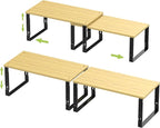 Adjustable Storage Shelves for Kitchen Cabinet Organization - Set of 2 Stackable Metal & Solid Wood Racks, Space-Saving Design for Countertop/Pantry/Garage, Easy Assembly(2 Packs/Large/Black)