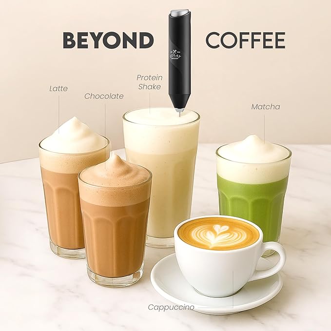 Zulay Kitchen Milk Frother Handheld with 2 Duracell AA Batteries – Electric Drink Mixer for Coffee, Lattes, Cappuccinos, Matcha & Hot Chocolate – Portable Foam Maker & Coffee Bar Accessory