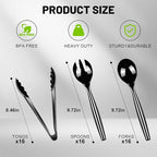 Dualshine 48 Pcs Disposable Black Plastic Serving Utensils,16 Set Including 10" Plastic Serving Spoons, Forks and 9" Tongs for Dinner Parties, Buffets,Banquets, Events, Weddings, and Daily Use