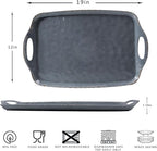Extra Large Serving Tray with Handles, 19 x12 inch, Set of 2 Melamine Platters for Serving Food, Turkey, Cookie, Farmhouse Rectangular Trays for Eating, Dishwasher Safe, Gray