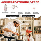 Candy Thermometer Waterproof IP67 - Oil Thermometer for Frying with Clips - 9" Side of Pot Thermometer Deep Fry for Oil Candy Candle BBQ - Silver