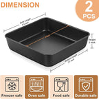 E-far 8 Inch Square Cake Pan Set of 2, Nonstick 8x8 Baking Pan with Stainless Steel Core, Black Metal Bakeware for Brownies Lasagna Cakes, Non-toxic & Easy Clean, 2 Inch Deep