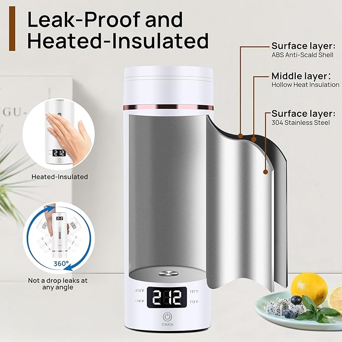 Portable Electric Kettle – Plug-in with Travel Bag, 450mL 304 Stainless Steel, 4 Preset Temp, Rapid Boiling, Auto Shut-Off & Boil-Dry Protection, Home Office Hotel Caravan Dorm Business Trip