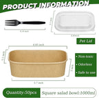 50-Pack 35oz Disposable Kraft Paper Bowls【with Lids and Forks】, Large Meal Prep Containers To Go Food Prep Containers, Leakproof Paper Bowls Treat Soup Serving Bowl, Microwave Safe for Hot/Cold Food