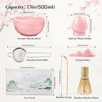 7PCs Pink Matcha Whisk Set Traditional Japanese Matcha Kit with Whisk and Bowl Matcha Making Accessories Bamboo Chasen Tea Spoon Holder Sifter Tea Towel Ceremony Macha Tea Set for Beginners