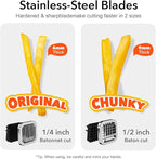 French Fry Slicer, Stainless Steel Potato Cutter with 1/4 inch and 1/2 inch Blades for Thin and Thick Fries, Commercial French Fry Cutter for Homemade Sweet Potatoes Carrots, and Cucumbers