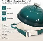 Davivy 5.5QT Enameled Cast Iron Dutch Oven with Lid, Dutch Oven for Sourdough Bread, 10" Round Sourdough Bread Oven, Bread Cloche for Bread Baking, with Silicone Baking Mat - Gradient Teal
