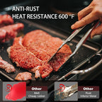 Tongs For Cooking - 7",9" and 12 inch Kitchen Tong Heat Resistant 600 Degrees Stainless Steel Tongs, Heavy Duty Metal Locking Tong, Perfect for Food, BBQ Red Set of 3