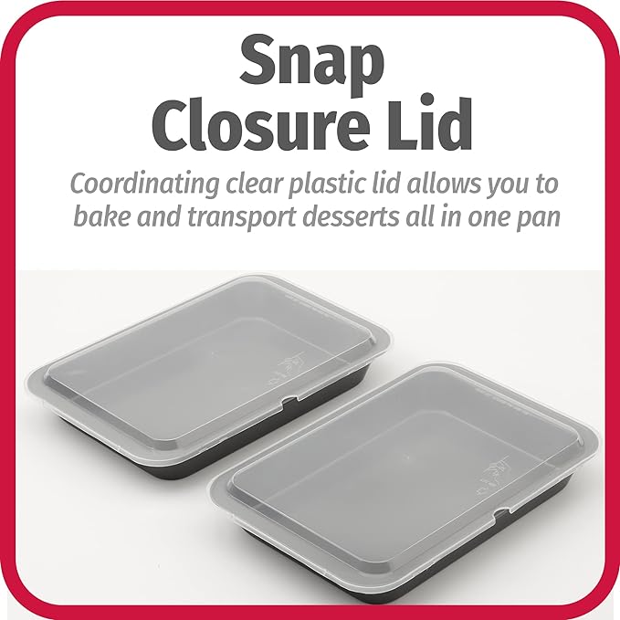 GoodCook Set of 2 Nonstick Steel 13" x 9" Cake Baking Pans with Covers, Gray