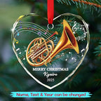Customized French Horn Instrument Glass Ornament Xmas Tree, Personalized Year Text Name French Horn Lover Christmas Ornaments Gift for Dad Mom Husband Wife Uncle Aunt,Unique Horns Glass Xmas Ornament