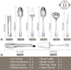 KINGSTONE 12 Piece Teardrop Serving Utensils Set, 18/10 Stainless Steel Serving Utensils, Slotted Spoons, Forks, Tongs, Cake Server, Butter Knife for Buffet, Catering, Wedding, Party