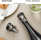 WOTOR Champagne&Wine Bottle Stoppers Stainless Steel with Food Grade Silicone, Leak Proof Keep Fresh Reusable Saver, Cork Suitable for Wine, Champagne, Cava, Prosecco and Sparkling (2 Pack Black）