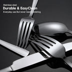 45-Piece Flatware Sets, Silverware Set for 8, Durable Stainless Steel Tableware in Ergonomic Design Size and Weight, Kitchen Utensils Set with Steak Knives, Rust-proof, Dishwasher Safe