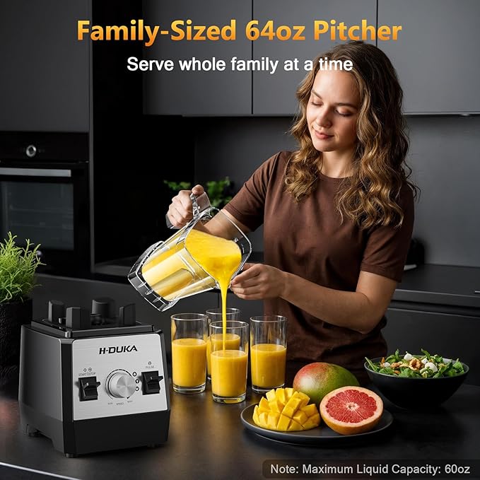 Smoothie Blender, 1400 Watt Powerful Blender for Smoothies, 64oz Capacity Countertop Blenders for Kitchen with BPA Free Container, Ice Crushing, Frozen Drinks, Puree, Protein Shakes