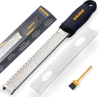 Deiss PRO Citrus Zester & Cheese Grater - Parmesan Cheese Lemon, Ginger, Garlic, Nutmeg, Chocolate, Vegetables, Fruits - Razor-Sharp Stainless Steel Blade, Wide, Dishwasher Safe (BLACK)