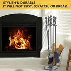 nalone 5 Pieces Fireplace Tools Set, Wrought Iron with Silver Pattern Fireplace Accessories Set with Poker, Tong, Shovel, Brush, Fire Place Tools Indoor Outdoor (Grey)
