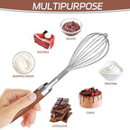 Stainless Steel Wire Cooking Whisk, Multi Function Kitchen Hand Whisk Non Stick Balloon Whisk Egg Beater for Blending Whisking Beating Frothing Stirring Batters,Wooden Handle (11""L x 2.1""W)