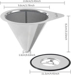 Mongdio Pour Over Coffee Dripper, Stainless Steel Coffee Dripper, Reusable Metal Coffee Filter, Double Mesh Design of Pour Over Coffee Maker, With Removable Base, 1-2 Cups