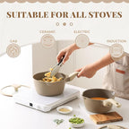 PRICUSIS Nonstick Saucepan with Lid, 2.7 Quart Sauce Pan, Healthy Sauce Pot with Pour Spouts for Multipurpose Use, PFOA Free, Induction Compatible, Apricot