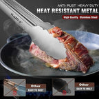 Walfos Kitchen Tongs for Cooking, 600℉ Heat Resistant Stainless Steel Tongs, All Metal Heavy Duty Tongs For Food ,BBQ Grilling - 7 ，9 and 12 Inch ,Set of 3