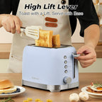 Toaster 2 Slice Retro Stainless Steel with 1.5” Extra Wide Slots Bagel, Defrost, Reheat, Cancel Functions, 6 Bread Shade Settings, Removable Crumb Tray, Blue