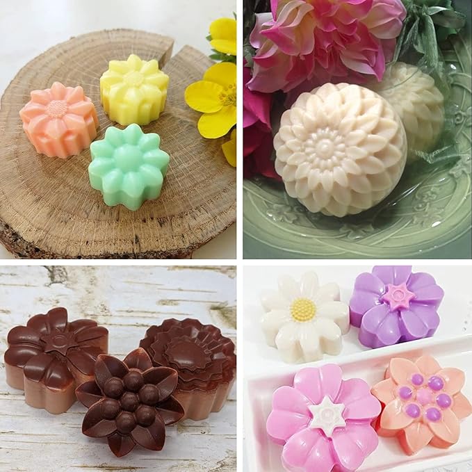 Sakolla 2 Pack Silicone Soap Molds, 6 Cavities Different Flower Shapes Silicone Mold, Perfect Making for Soap, Lotion Bar, Bath Bombs (Pink + Blue)