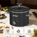 Sunvivi 2 Quart Slow Cooker, Small Slow Cooker with Removable Ceramic Pot, Food Warmer with 3 Heating Settings & Dishwasher Safe Glass Lid, Black