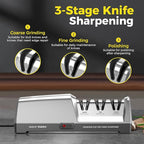 Electric Knife Sharpener, 3-Stage with 100% Diamond Abrasives and Precision Angle Guides, Kitchen Knife Sharpener with Sharpening and Polishing Function