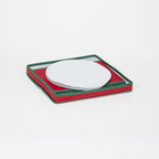 Household Essentials 536RED Holiday China Storage Chest with Lid and Handles | Dinner Plate | Red Canvas with Green Trim
