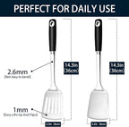 14.3-in Spatula Set, 18/0 Stianless Steel Heavy Duty Turner & Slotted Spatula, Kitchen Cooking Utensils Set, High Heat Resistant, Grilling Frying Serving Food, Pack of 2