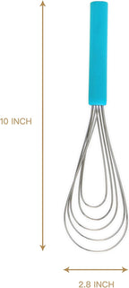Flat Whisk Silicone Handle Non Slip 10" - 5 Wires Whisk with 10 Heads for Kitchen Cooking Color by Jell-Cell (Sky Blue)
