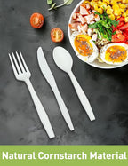 Compostable Forks No Plastic Silverware 200 count disposable cutlery flatware heavy duty party utensils Eco Friendly Heavyweight White Fork for Wedding Office BBQ Picnic Outdoor Event