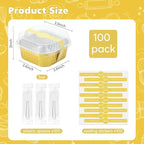 Ruckae 5oz 100 Pcs Square Mini Loaf Pans with Lids-Disposable Foil Dessert Containers,Mini Cake Pans with Lids,Aluminum Dessert Cups for Parties and Weddings (Gold, 5oz)