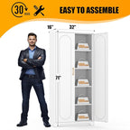 Metal Storage Cabinet with 4 Adjustable Shelves, 71" Tall Kitchen Pantry Cabinet with Doors, White Pantry Cabinets, Utility Large Cupboard, Storage Cabinets for Kitchen, Living Room, Dining