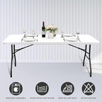 6 Pack Stretch Fabric Table Top Cap Cover, fits 6' Tables, Spandex Table Covers Washable Elastic Universal Rectangle Tablecloth Protector for Indoor Outdoor Party Picnic Wedding, White, 30" W x 72" L