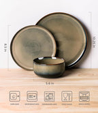 TheTerra Ceramic Dinnerware Sets for 6, 18 Pieces Handmade Reactive Glaze Plates and Bowls Set, Scratch Resistant Dish Set, Oven & Microwave & Dishwasher Safe, Coca Mocha