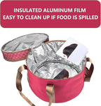 2 Pack Pie Carrier with Lids and Handles, Loadable Cupcake or Pizza Storage Containers, Includes Insulated Bags and Insulated Non-Slip Pads, Perfect for Transportation (Red)