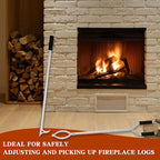36" Stainless Steel Fire Log Tongs Firewood Grabber and Fire Poker Set,Large Fire Pit Tool Outdoor/Indoor Bonfire Campfire Backyard Deck Camping Log Grabber Safely Moves Firewood