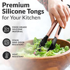 Zulay Stainless Steel Kitchen Tongs with Silicone Tips - Set of 2 (9” & 12”) Locking Cooking Tongs with Non-Slip Grip - Heat Resistant, BBQ Food Tongs for Non-Stick Cooking Pans (Rose Gold/Black)