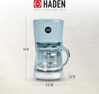 Haden Brighton Coffee Machine, 12 Cup Programmable Drip Coffee Maker with Auto Shut-Off Function and Reusable Washable Water Filter, Sky Blue & Chrome