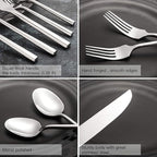 Silverware Set Flatware Set Stainless Steel Heavy Cutlery Set Hexagon Handle Mirror Finished 60 Pieces Service for 12