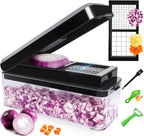 Vegetable Chopper, Onion Chopper Dicer, Mandoline Slicer, Food Chopper with Container, Vegetable Cutter for Salad Potato Carrot Garlic（2 Blades, Black）